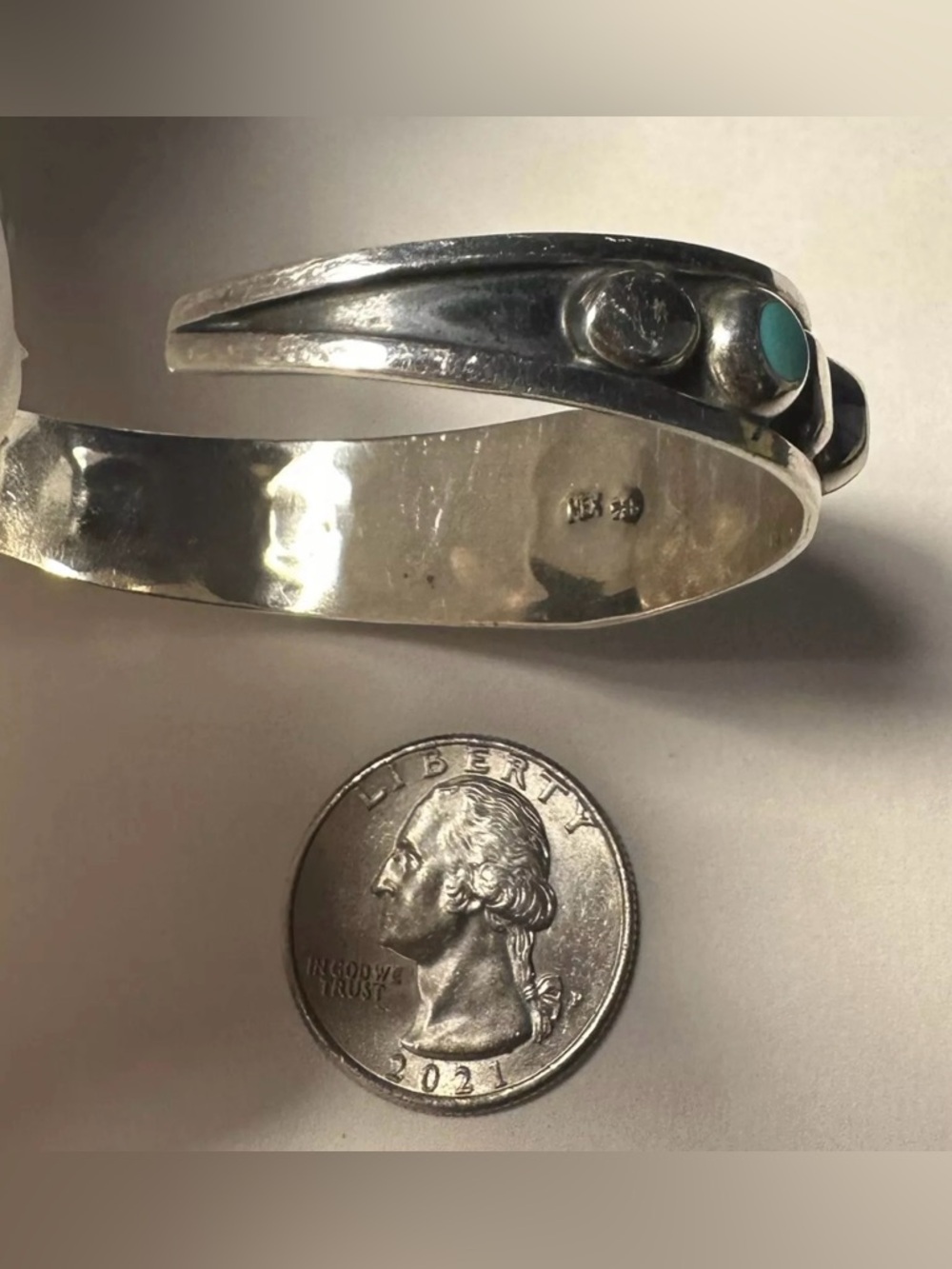 Sterling 925 Cuff Bracelet Vivid Blue Turquoises Mexico 13 grams - Picture 10 of 16